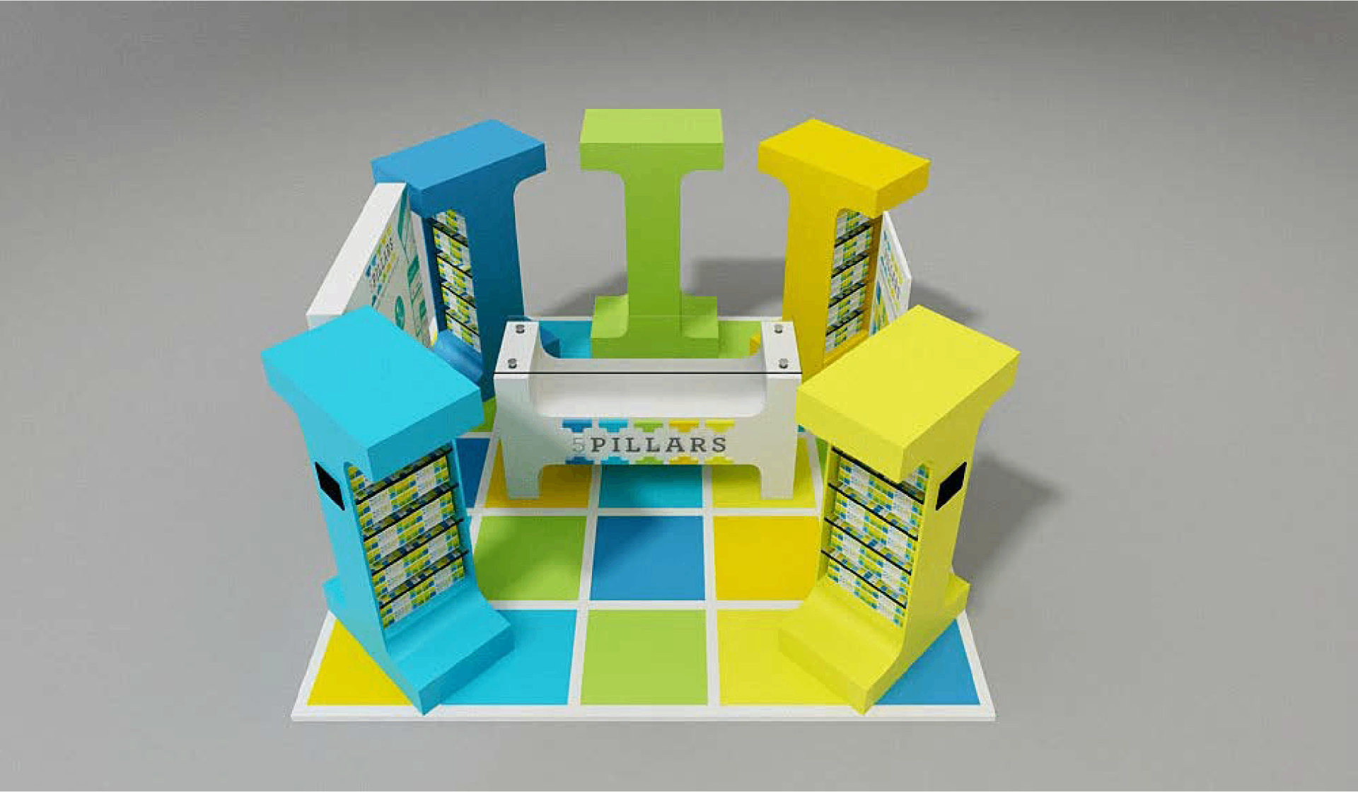 Five Pillars retail booth top view render