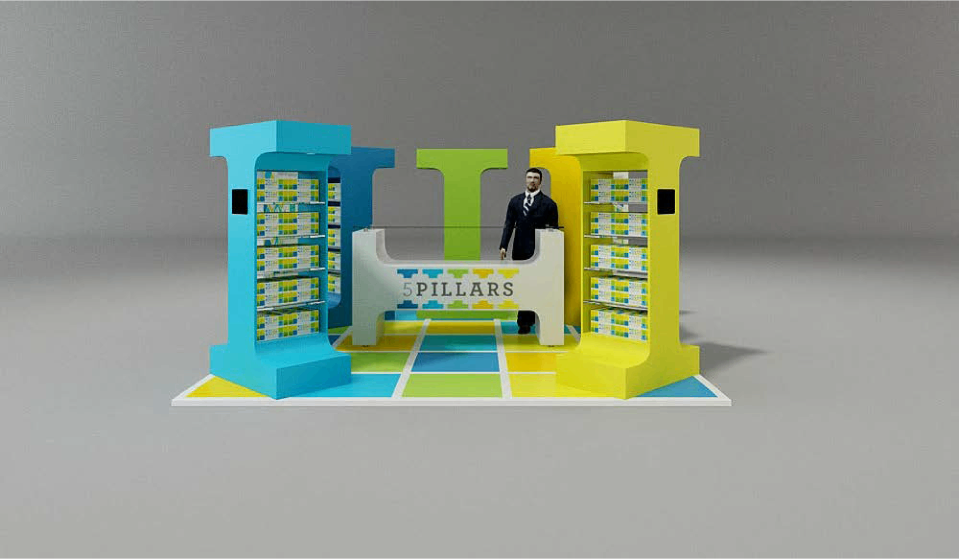 Five Pillars retail booth render view one